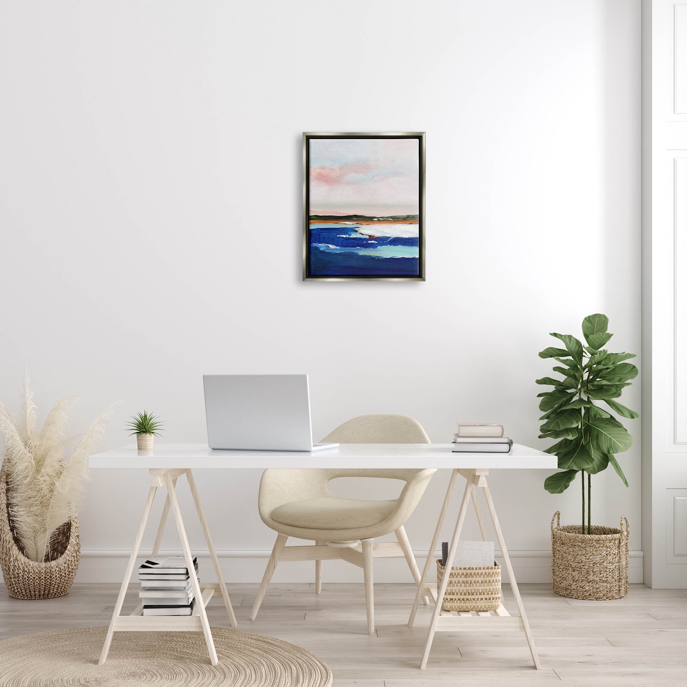 Stupell Industries Distant Land Ocean Waves Painting Painting Luster Gray Floating Framed Canvas Print Wall Art, Design by Nikita Jariwala