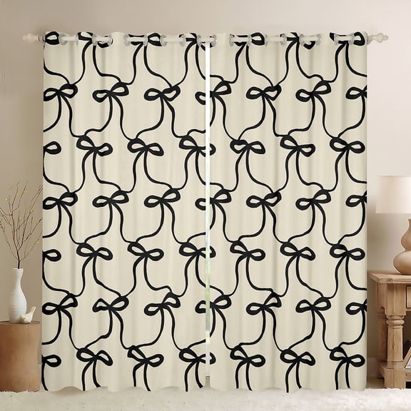 Feelyou Kawaii Bowknot Kids Black Out Curtains, Dreamy Princess Style Curtains Pack of 2 (42x63 Each), Girly Cute Black Bow Bedroom Curtains, Living Room Curtains Decor