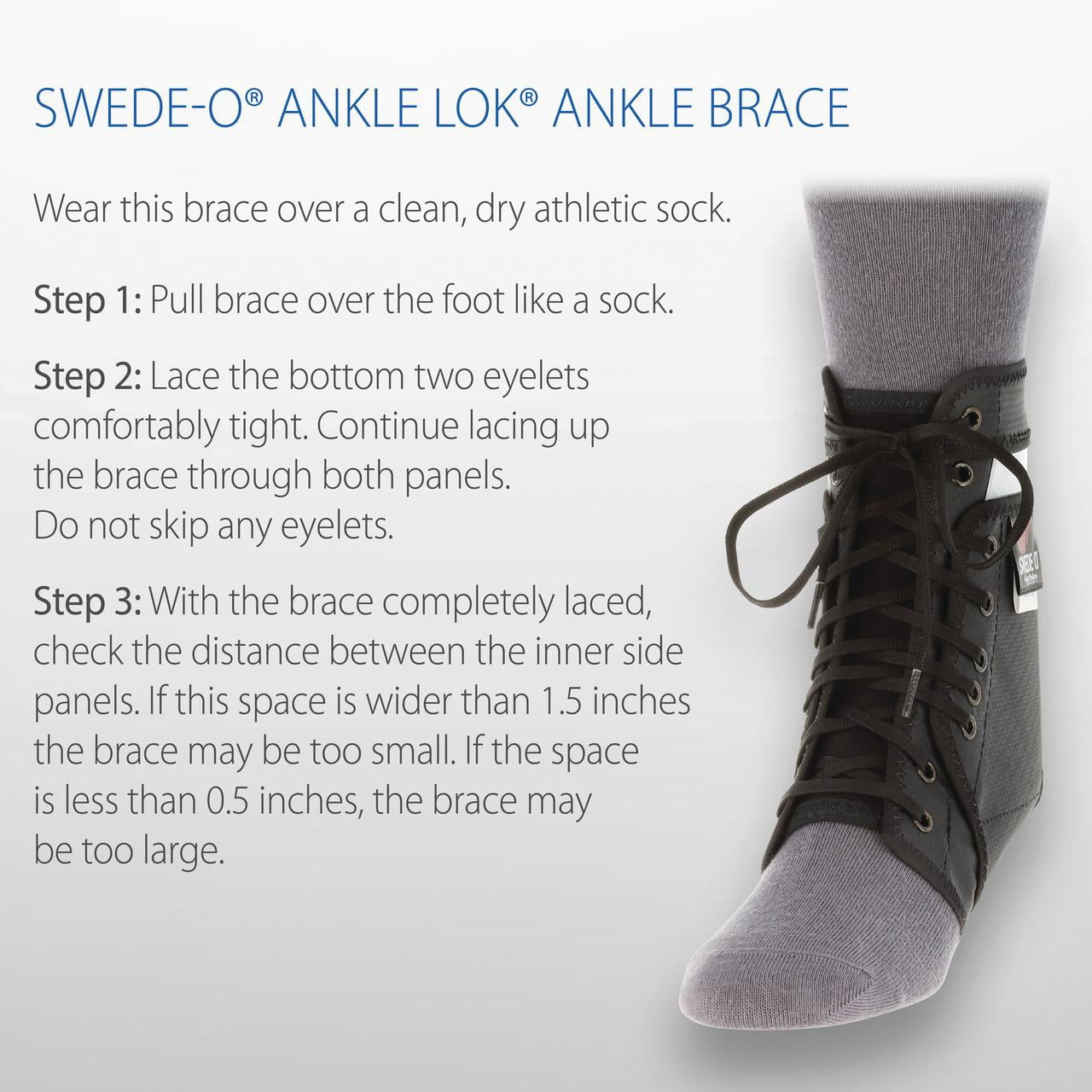 Swede-O Ankle Lok Reinforced Laced Ankle Brace with Stays, High Support for Sports, Black, XXLarge