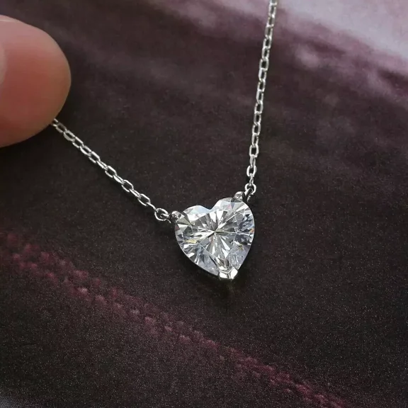 1.00 Ct Heart Cut VVS1 Diamond Solitaire Pendant Necklace 14K White Gold Plated