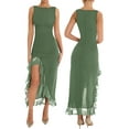 thumbnail image 3 of Coduop Women Sleeveless Tank Dress Crew Neck Lace Patchwork High Slit Maxi Long Bodycon Dress, 3 of 4