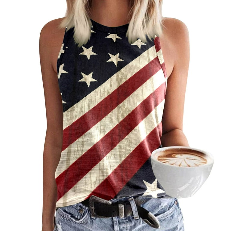EHQJNJ Tank Tops for Women 2024 Crop Fashion Vest for Womens Casual  Crewneck Sleeveless Independence Day Print Tank Tops Loose Fit Basic T  Shirts