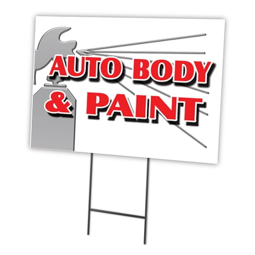 AUTO BODY & PAINT 12"x16" Yard Sign & Stake | Advertise Your Business | Stake Included Image On Front Only | Made in The USA