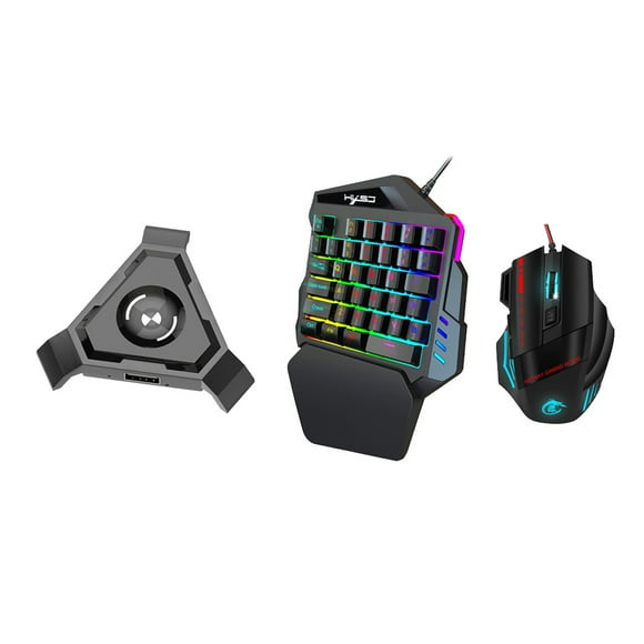 STARTIST Gaming 35 Keys Left Hand Keyboard Mouse Set LED Backlight with Hub Adapter
