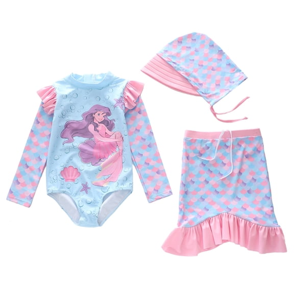 lnmuld Kids Swimsuits Stylish 3 Piece Cartoon Girls Swimwear Set for Beach Sun Pool and Water Play Color:Blue,Size:3-4 Years