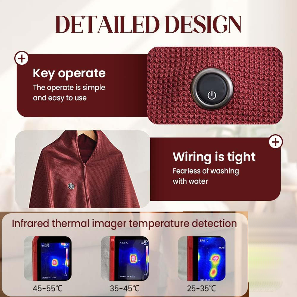 2026 New Portable Heated Blanket Shawl Wrap for Women, Portable Soft Zipper Electric Heated Blanket Shawl with 3 Heating Levels , Machine Washable Heated Wrap for Neck & Shoulder