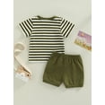 thumbnail image 4 of ALASELEGANTES Toddler Baby Boys Summer Short Clothes Set, 0-24 Months 2T 3T Short Sleeve Stripes T-shirt with Elastic Waist Shorts 2 Pieces Outfit, 4 of 7