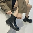 thumbnail image 3 of Xfvqtps Womens Chelsea Boots Flatform Sole Ankle Boots Elastic Side Zip up Glossy Leather Winter Fashion Casual Slip on Boots, 3 of 9