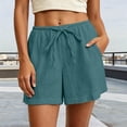 thumbnail image 2 of Gyujnb Women Casual Summer Shorts Double‑Layer Crinkle Gauze Drawstring Elastic Waist Shorts with Pockets,Blue, 2 of 8