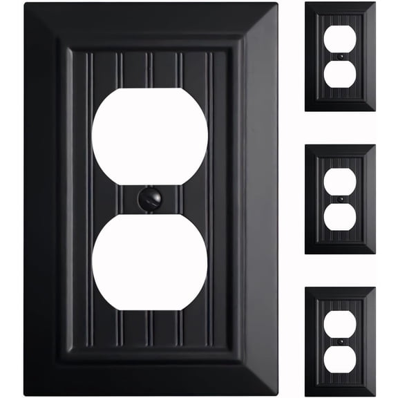 Beadboard Outlet Covers Wall Plates, Bamboo Fiber Light Switch Covers, Natural Material Electric Receptacle Decorative Switch Plate Outlet Cover Matte Black (1 Gang Duplex 4 Pack)