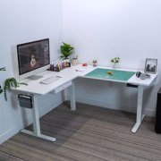 Mount-It! Large Electric Height Adjustable Desk for Corners, Automatic Standing Desk with Smooth Ergonomic Height Adjustment