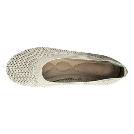 hopeusnice Clearance Women s Knitted Breathable Flats Comfortable Slip On Shoes Low Heel Ballerina Flats Soft Sole Walking Sneakers Breathable Shoes Beige 43