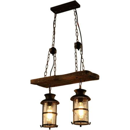 

Aohuada 2 Heads Retro Wooden Chandelier Antique Style Dining Room Chandelier Metal Wooden Ceiling Lamp