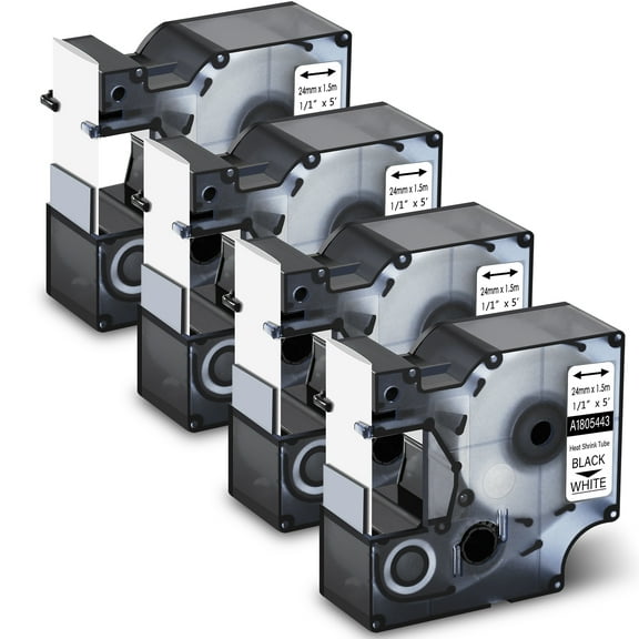 GREENCYCLE 4PK Industrial Rhino Heat Shrink Tubes Compatible for DYMO 1805443 24mm 1" Black on White Cable Label Tape