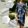 thumbnail image 5 of COEQINE Women's Midi Dress 3/4 Sleeve Wrap V-Neck Casual Sundress, Zen Style Oriental Loose Fit Linen-Like Calf Length Tunic Dress for Women, Machine Washable, Size 3XL, Navy White Bamboo Print, 5 of 6