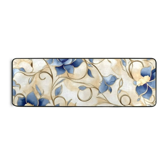 Blue Flowers on Beige Background Runner Rug for Hallways Kitchen Non Slip 2'x 6' Washable Hall Carpet for Bedroom Entryway Laundry Room