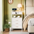 thumbnail image 2 of Furnulem 3 Drawer Night Stand with Charging Station,Bedside Table with Fabric Drawers,Small Dresser for Bedroom,White, 2 of 9