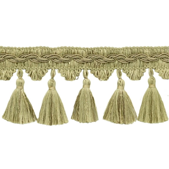 3 1/2" (8.5cm) Veranda Collection Elegant Scalloped Tassel Fringe Trim # VTF035,, Mushroom Beige #VNT3 (Light Beige, Tan Beige, Brown Beige) Sold By The Yard (36"/3 ft/0.9m)
