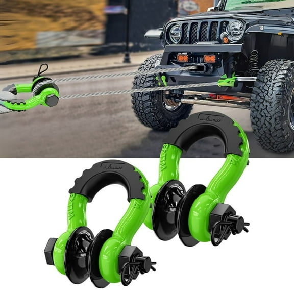 Nilight 3/4" D Ring Shackle with Towing Pulley 2 Pack 4.75 Ton (9500 Lbs) 7/8" Pin Heavy Duty off Road Recovery Shackle with Isolators Washer Kit for Jeep Truck Tractor Vehicle ATV UTV, Green
