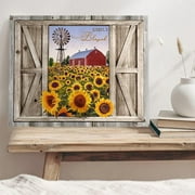 Sunflower Wall Art Canvas Print Rustic Wall Decor Sunflower Field Red Barn And Windmill Painting Framed Modern Artwork for Living Room Bedroom Bathroom Office Home Decor 12x16 In