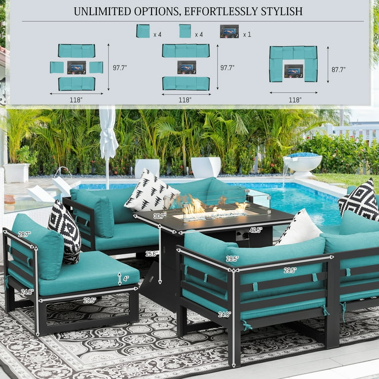 NICESOUL 9pc Aluminum Outdoor Patio Furniture Set with Fire Pit