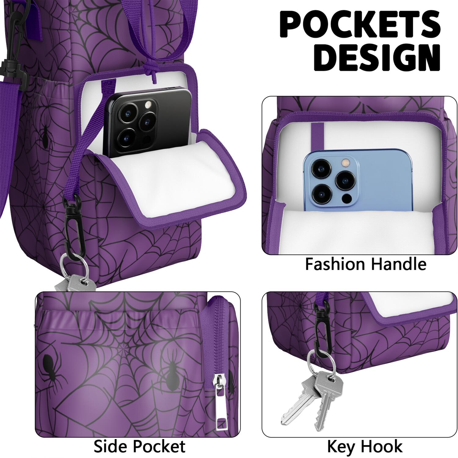 Insulated Halloween Water Bottle Carrier Bag Sleeve with Strap Crossbody for 20/24/32/40oz Tumbler,Psychedelic Stars Spider Water Bottle Holder Sling Bag with Pocket Gifts for Women Men Adults