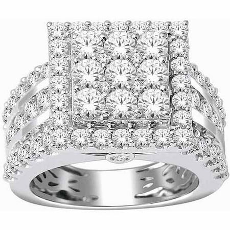 3 Cluster Diamond Ring - 3 Carat T.W. Diamond 10kt White Gold Square-Shape Cluster Engagement Ring