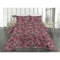 thumbnail image 2 of Ambesonne Flowers Vintage Quilted Coverlet 3 Pcs, Melancholic Floral, King Size, Dark Teal Pale Ruby Plum, 2 of 4