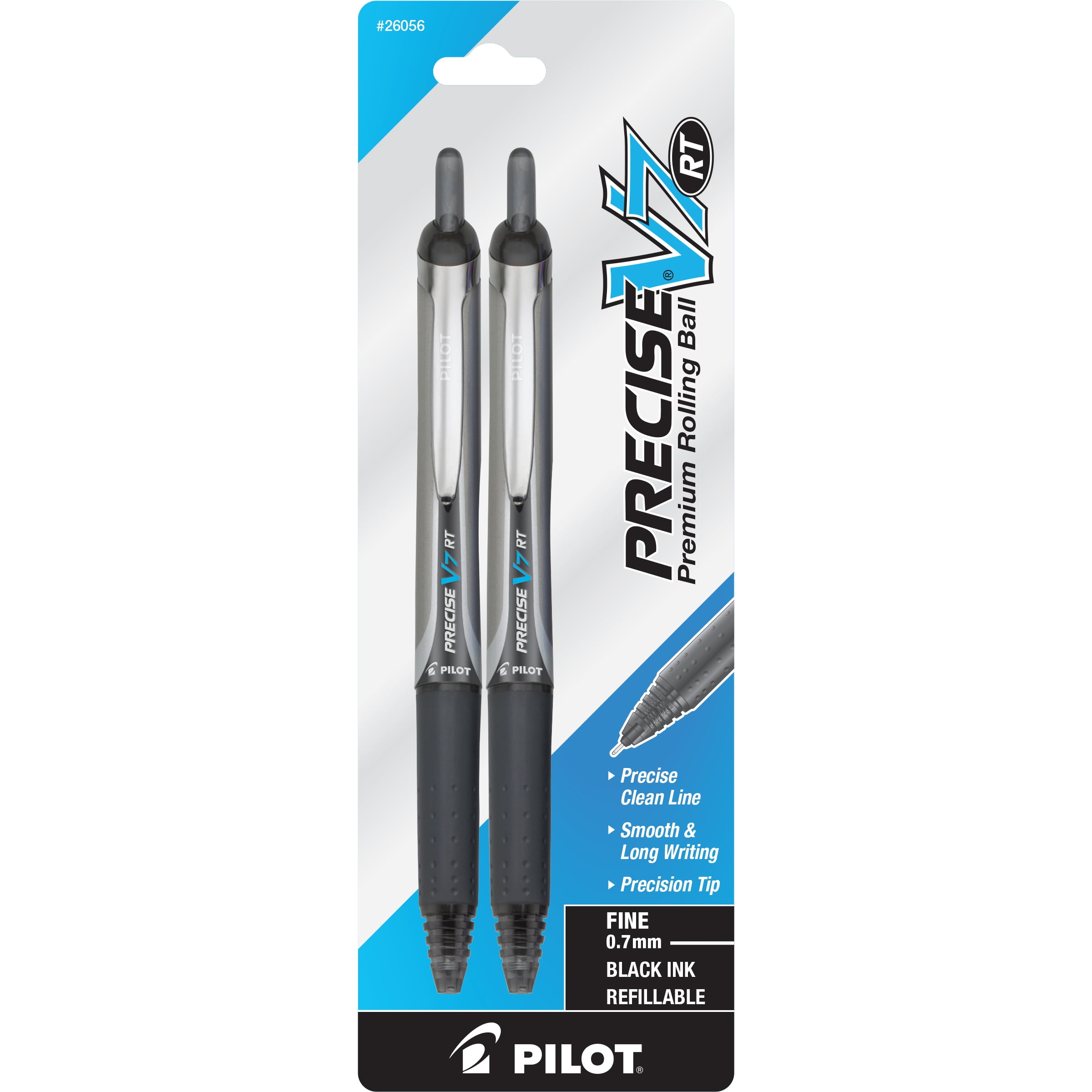 Pilot Precise V7 RT Pens, Fine Point, Rolling Ball, Black Ink, 2 Count, 20882653