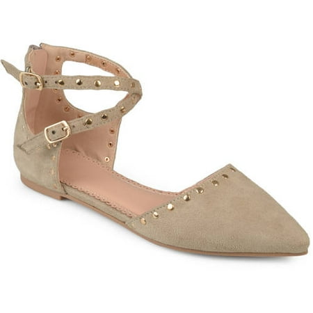 Double Strap Flats - Womens Double Ankle Strap Faux Suede Studded Flats