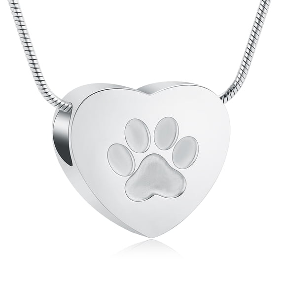 Personalize Stainless Steel Paw Print Heart Cremation Urn Pendant Pet Memory Necklace for Dog Cat Cremation Ashes Keepsake Memorial Jewelry
