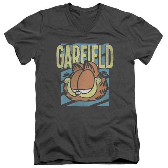 Garfield Rad Garfield S/S Adult V-Neck T-Shirt 30/1 T-Shirt Charcoal
