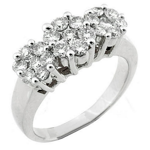 14k White Gold 1.25 Carats Past Present Future Flower Diamond Ring