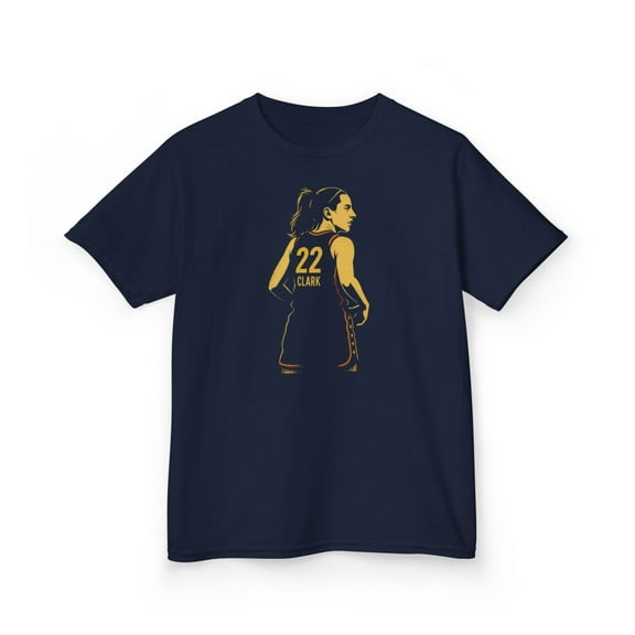 Caitlin Clark #22 Back side Basketball cartoon Kids Heavy Cotton Tee-KWBCC22071B-Navy-XS