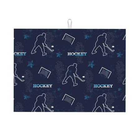 

Honeii Hockey Players Print Kitchen Drying Mat Coffee Bar Mat Hide Stain Coffee Maker Mat for Countertops Coffee Pot Dish Drying Mat