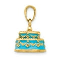 thumbnail image 2 of Real 14kt Yellow Gold 3-D Aqua Blue Enameled HAPPY BIRTHDAY Cake Pendant; for Adults and Teens; for Women and Men, 2 of 4