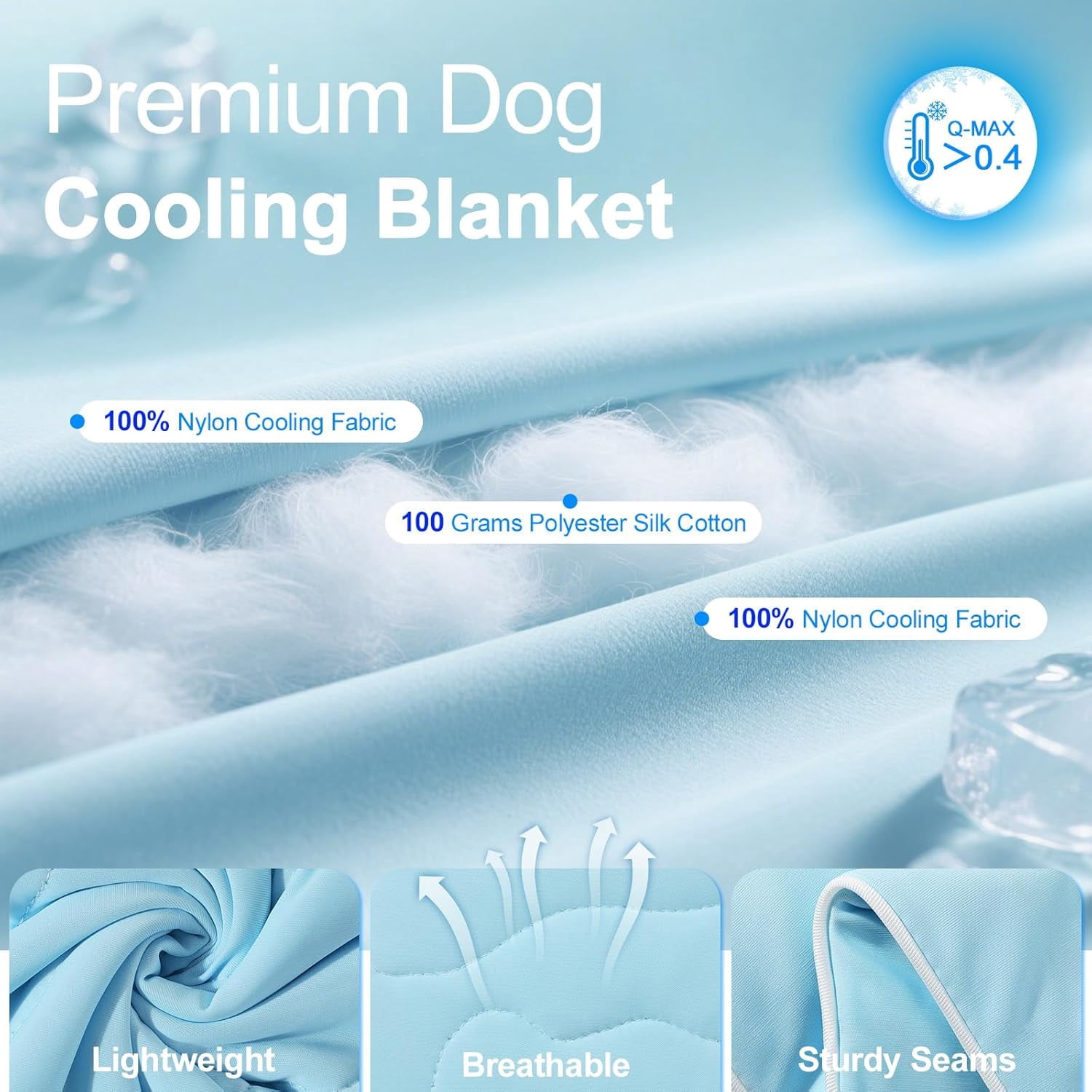 Premium Cooling Dog Blanket, Q-MAX>0.4 Cooling Blanket for Dogs, Washable Lightweight Summer Quilt for Pets and Humans, Self Cool Quilt for Cats, Cool Throw for Hot Sleepers, 25"×35", M, Blue