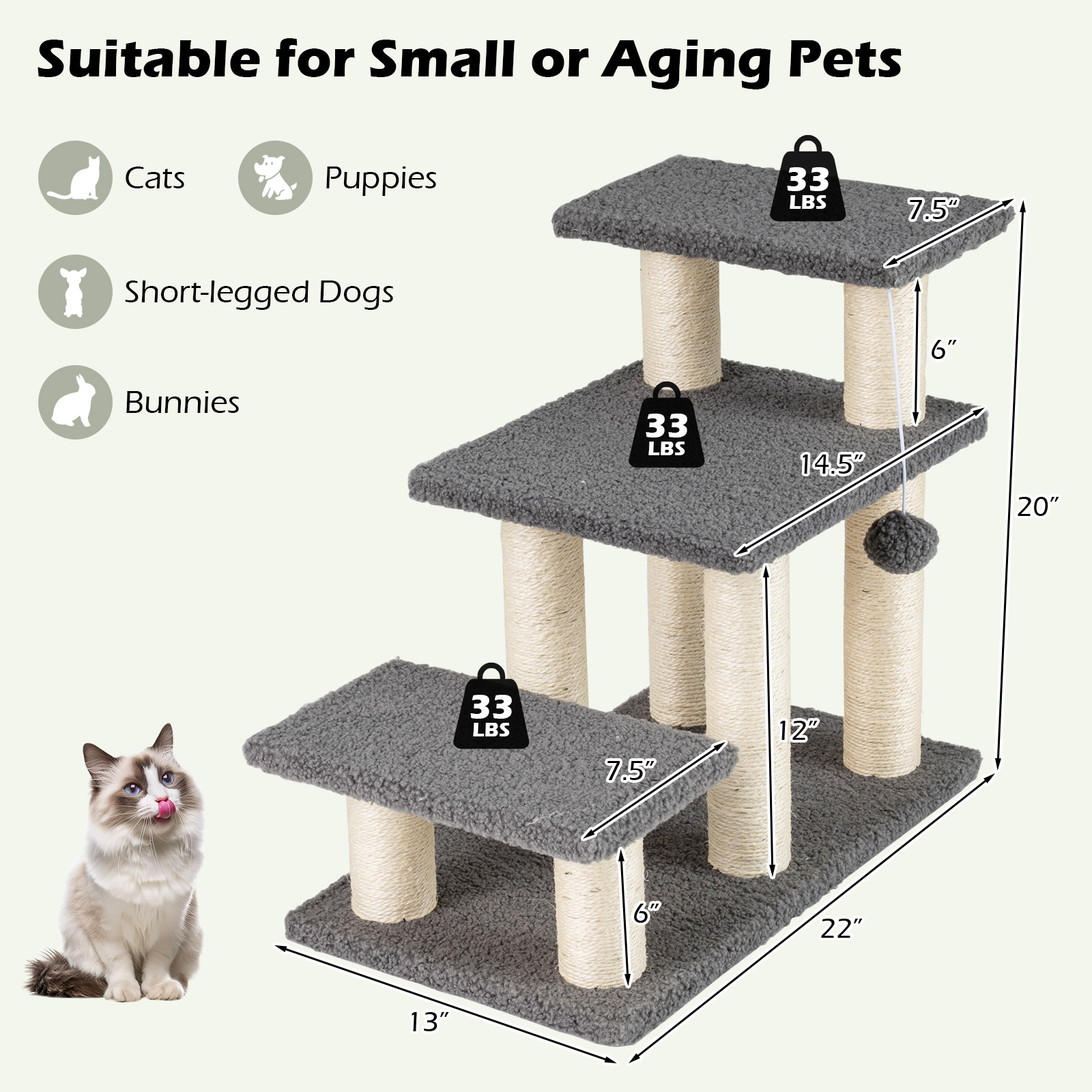Gymax 2-in-1 Cat Tree Tower Pet Steps w/ Scratching Posts Hanging Toy Ball Perch