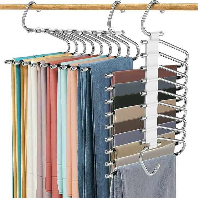 Perchas Multifuncionales Tipo S de 9 Niveles, Acero Inoxidable, Plegables y Antideslizantes, Ahorro de Espacio, Organizador para Pantalones, Faldas y Bufandas