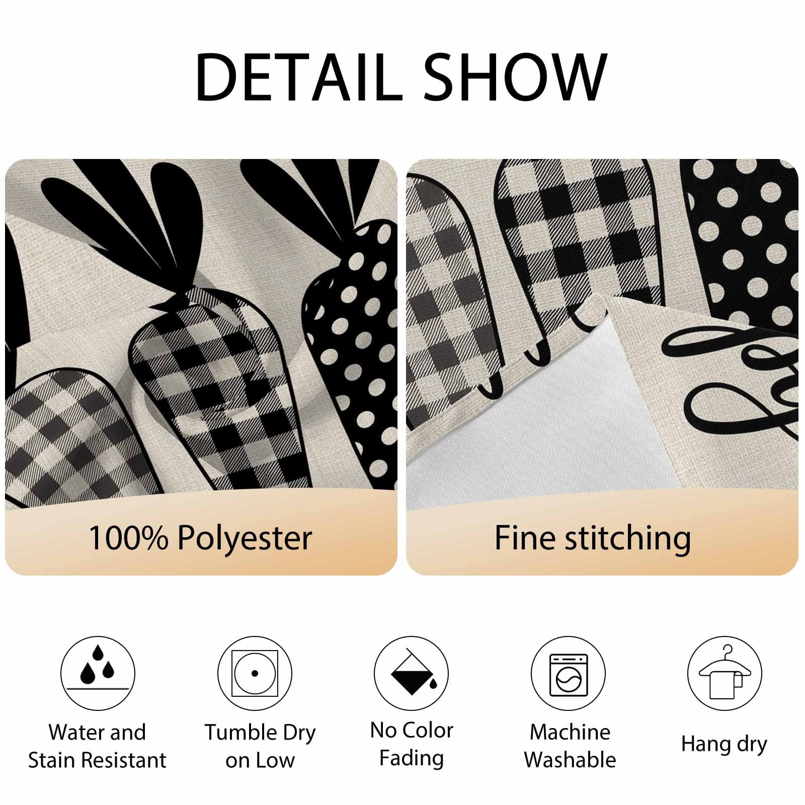 Round Tablecloth Happy Easter Waterproof Oil Proof Polyester Table Cloth Cover Decor for Home Dining Outdoor,Patio,Parties, 60" Dia. Farmhouse Plaid Carrots Linen