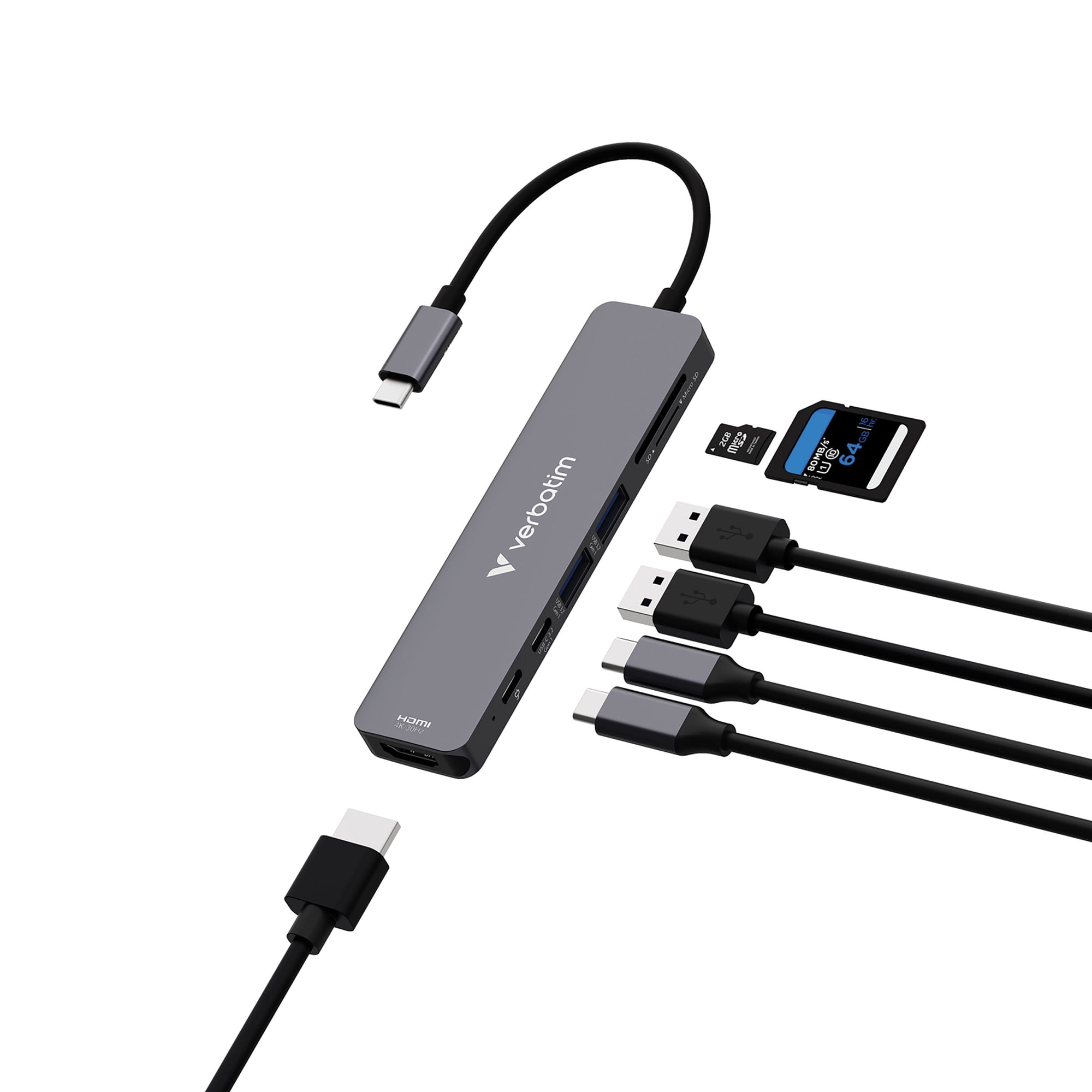 Verbatim USB-C Essentials 7-Port Multiport Hub, 4K HDMI, USB-C & USB-A 3.2 5Gbps Ports, SD & microSD Card Reader, 100W USB-C Power Delivery, USB-C Adapter for Laptop, MacBook & Chromebook