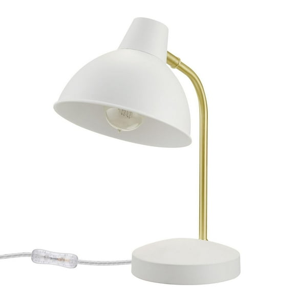 Willow 15" Desk Lamp, Matte White, Matte Gold Arm, Pivoting Shade, In-Line On/Off Rocker Switch