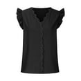 thumbnail image 5 of Mittory Women's Contrast Lace Scallop Trim Blouse V Neck Cap Sleeve Casual Summer Top, 5 of 6