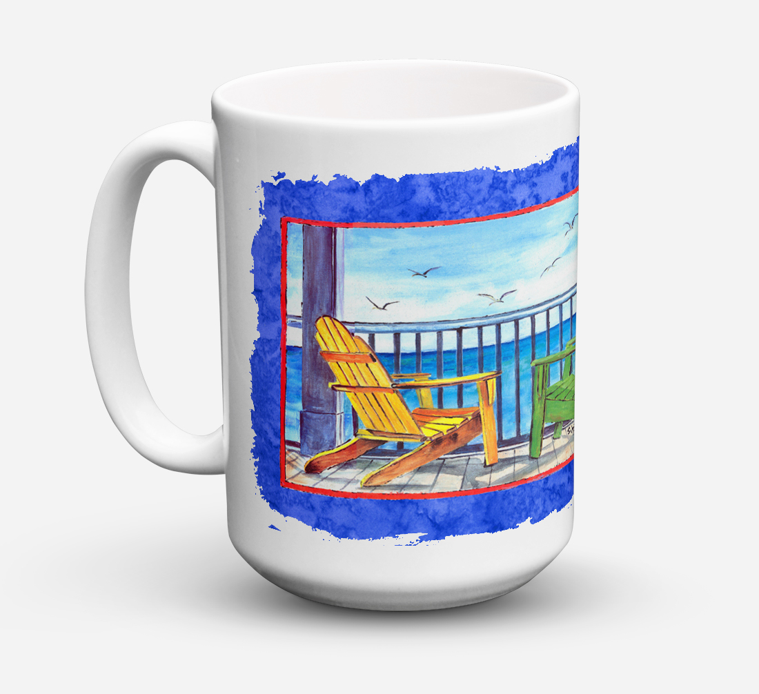 Adirondack Chairs Blue Dishwasher Safe Microwavable Ceramic Coffee Mug