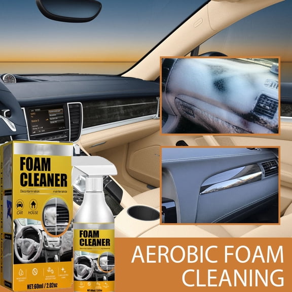 Multi Purpose Foam Cleaner for Car Interior & Home | Stain Remover for Dashboard, Furniture, Carpet, Glass, Metal, Plastic | Fast Drying, Gentle on Surfaces | Includes 60ml Cleaner   Sponge