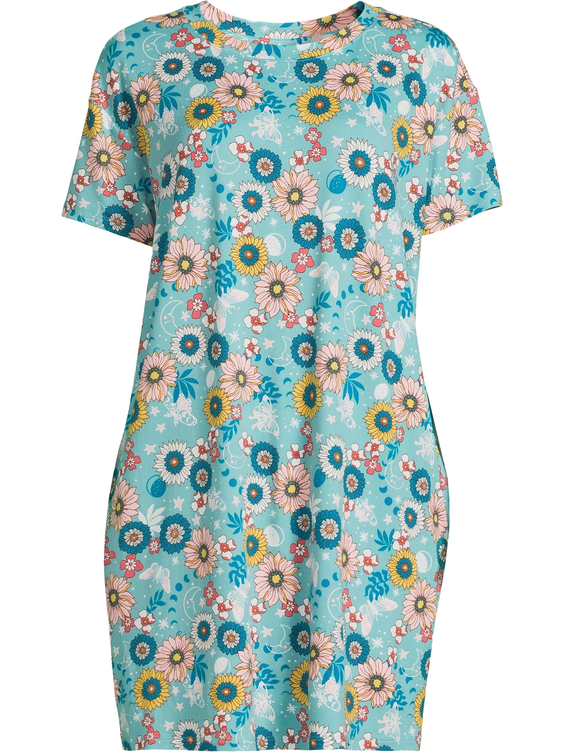 Joyspun Women's Short Sleeve Sleep Shirt with Pockets, Sizes S/M to 2X/3X