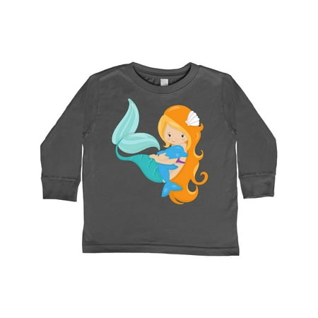 

Inktastic Mermaid And Dolphin Mermaid With Orange Hair Gift Toddler Toddler Girl Long Sleeve T-Shirt
