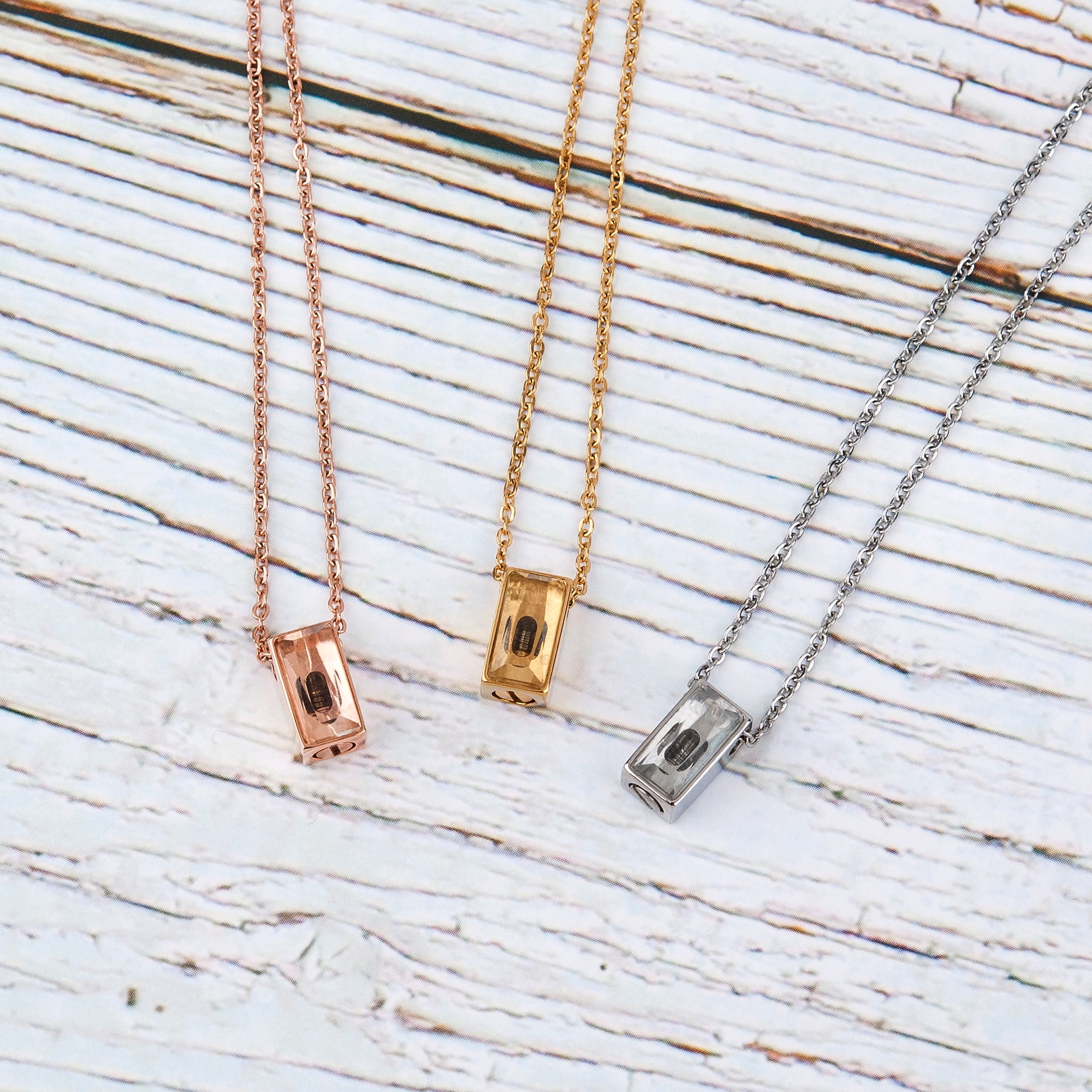 Personalized Cube Ashes Holder Necklace, Custom Engraving Memorial Necklace, Engravable Crystal Cremation Necklace for Woman with Filling Kit and Velvet Box Ship Next Day! [Rose Gold, Text Engraving]