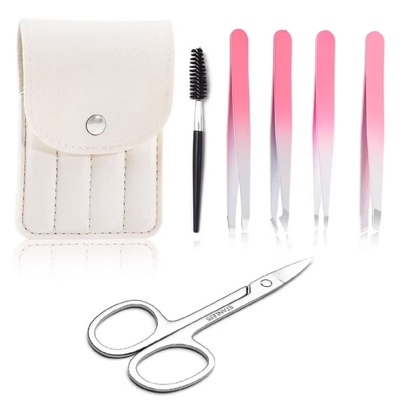 Wiher Eyebrow Tweezers Set, Professional Facial Hair Tweezers, Lightweight and Portable for Men & Women, Facial Hair, Splinter and Ingrown Hair Removal Gradient Pink, 6 Pack