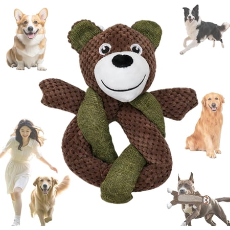 Linen Safari Companions Linen Dog Toys Squeaky Dog Chew Animal Toy Stuffed Dog Chew Toy for Small Medium Dogs Textured Plush Dog Toy for Interactive Play (Bear) P